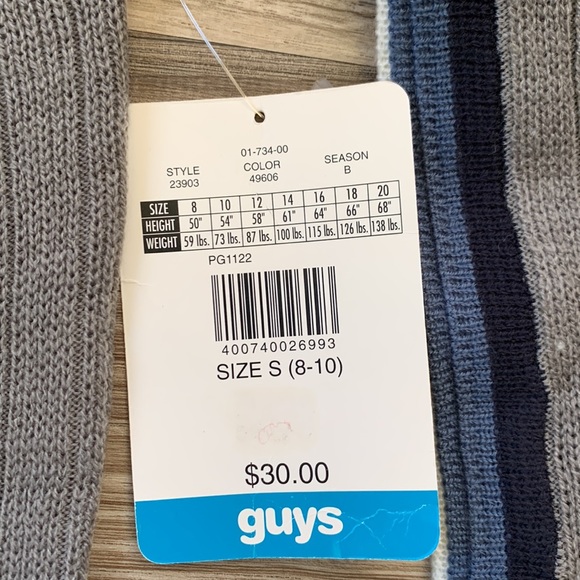 Knit Sweater Boys By Global ID small  8-10 Dress Dressy Sporty Grey New Vintage - Picture 3 of 5